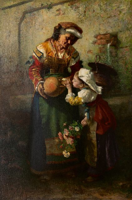 Guglielmo Innocenti | Am Brunnen, Öl auf Leinwand, 195,5 x 130,5 cm, Unterzeichnet u.l.