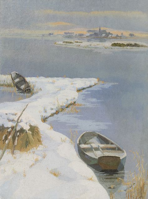 Dirk Smorenberg | See bei Loosdrecht im Schnee, Öl auf Leinwand, 75,5 x 56,1 cm, Unterzeichnet u.r. teilweise restauriert und ohne Rahmen
