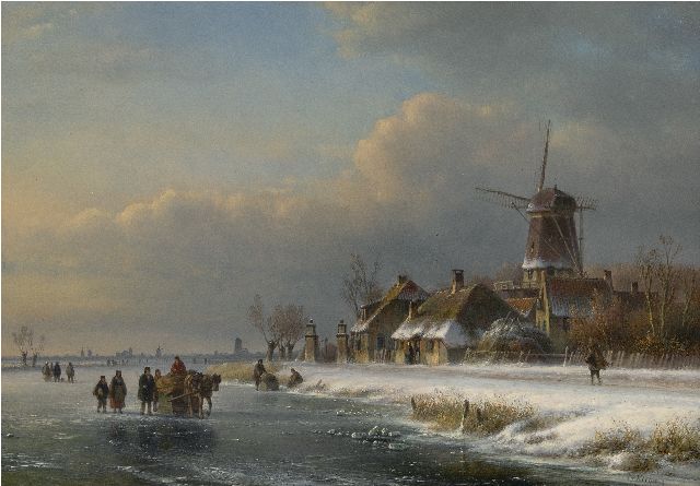 Lodewijk Johannes Kleijn | Eisszene mit Pferdeschlitten, Öl auf Holz, 35,6 x 50,5 cm, Unterzeichnet u.r.