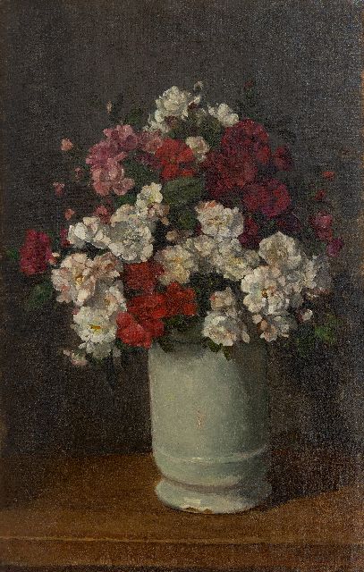 Johannes Evert Akkeringa | Rosen in einer weissen Vase, Öl auf Leinwand, 45,8 x 29,2 cm, Unterzeichnet u.r.