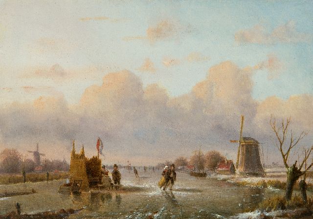 Everardus Mirani | Winterlandschaft mit einem 'koek-en-zopie', Öl auf Tafel, 12,9 x 18,1 cm, Unterzeichnet u.l. (Rest von)
