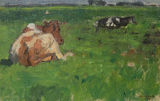 Jan Verkade | Kühe auf der Weide, Öl auf Leinwand, 26,5 x 41,4 cm, Unterzeichnet u.r. und datiert 1891