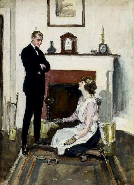 Underwood C.F.  | Gentleman and housemaid, Gouache auf Holzfaser 76,0 x 55,3 cm, Unterzeichnet r.u.