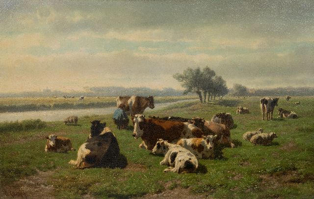Hendrik Savrij | Melkzeit, Öl auf Leinwand, 50,8 x 80,5 cm, Unterzeichnet u.l.