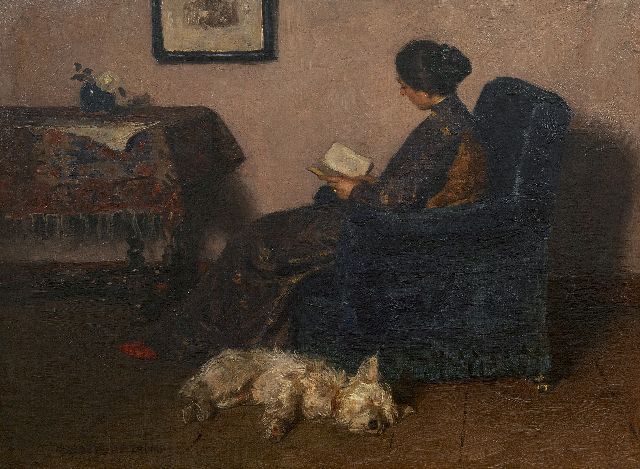 Jan Zoetelief Tromp | Die Frau des Malers und ihr Hund Billie, Öl auf Leinwand, 41,5 x 55,5 cm, Unterzeichnet u.l.