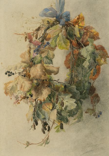 Gerardine van de Sande Bakhuyzen | Herbstkranz, Aquarell auf Papier, 49,3 x 34,3 cm, Unterzeichnet u.r.