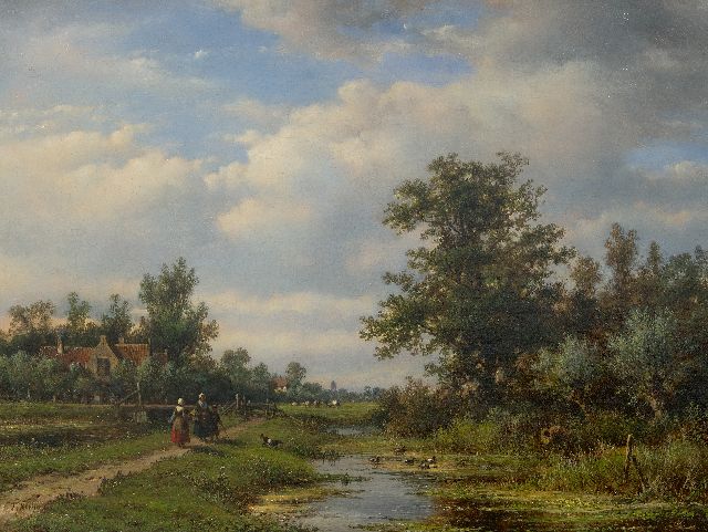 Lodewijk Johannes Kleijn | Bauernvolk an einem Dorfbach, Öl auf Leinwand, 49,5 x 64,4 cm, Unterzeichnet u.l.