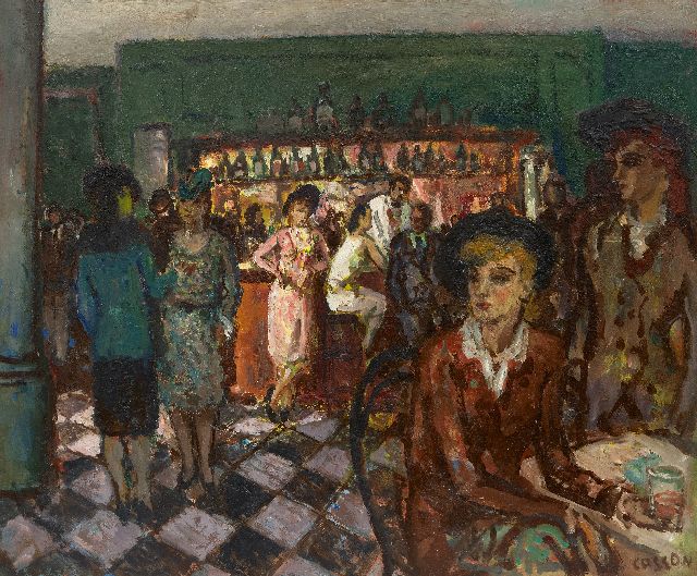 Marcel Cosson | Im Café, Öl auf Holzfaser, 38,0 x 45,8 cm, Unterzeichnet u.r.