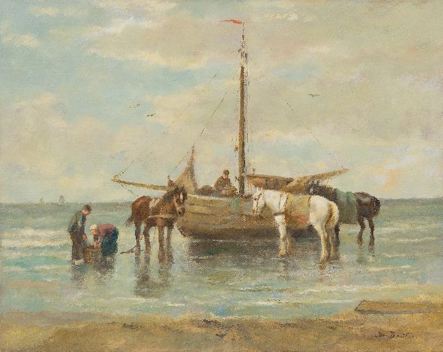 Cor Bouter | Rückkehr der Fischer, Öl auf Leinwand, 41,0 x 51,1 cm, Unterzeichnet u.r.