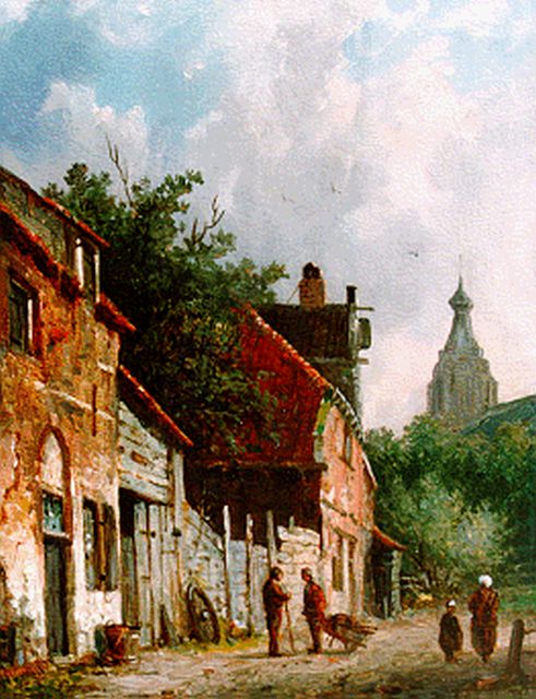 Adrianus Eversen | A sunlit street, Delft, Öl auf Holz, 19,0 x 14,6 cm, signed l.r.