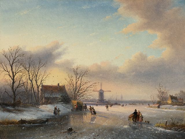 Jacob Jan Coenraad Spohler | Winterlandschaft mit Skater, Öl auf Leinwand, 43,5 x 57,4 cm, Unterzeichnet l.u. und datiert '57
