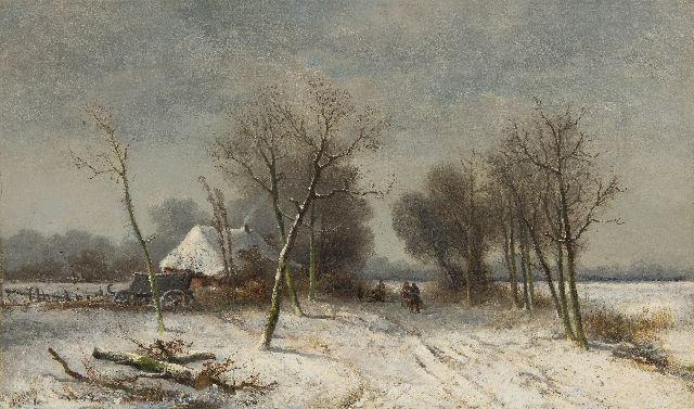 Sebastiaan Mattheus Sigismund Ranitz | Landleute mit Schlitten in einer Schneelandschaft, Öl auf Leinwand, 45,5 x 75,3 cm, Unterzeichnet u.l. und prijs zonder lijst