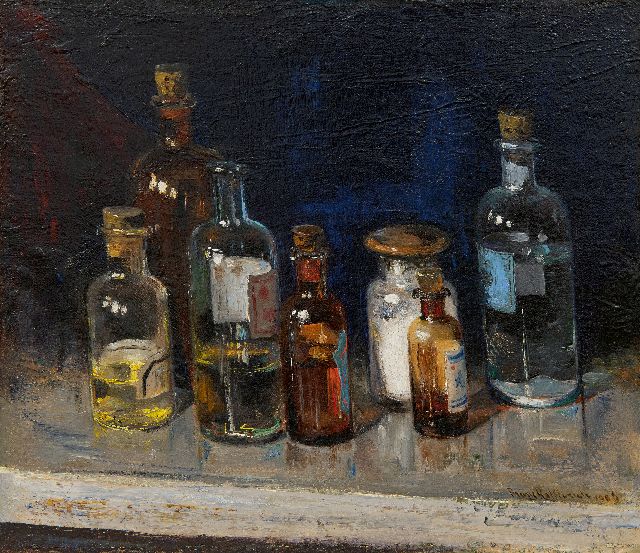Frans Helfferrich | Stilleben mit Flaschen, Öl auf Leinwand, 30,2 x 34,5 cm, Unterzeichnet u.r. und datiert 1906