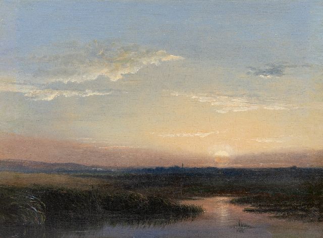 Hoppenbrouwers J.F.  | Sonnenuntergang, Öl auf Holz 18,2 x 24,1 cm, Unterzeichnet u.r.