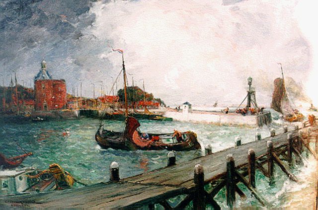 Gaston Roullet | The harbour of Enkhuizen, Öl auf Leinwand, 79,8 x 99,8 cm, signed l.l.