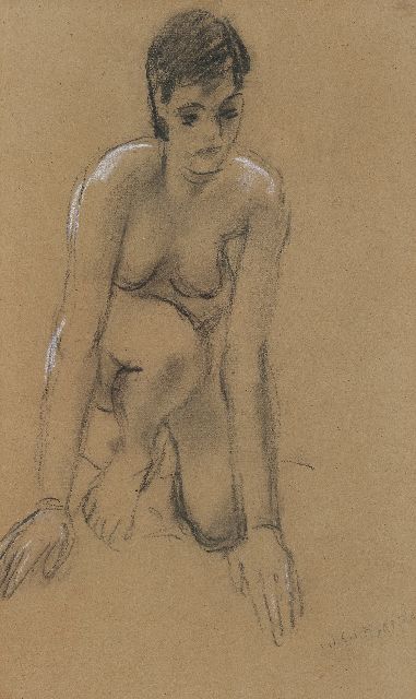 Johan Dijkstra | Weiblicher akt, Kreide auf Papier, 37,0 x 22,0 cm, Unterzeichnet u.r.