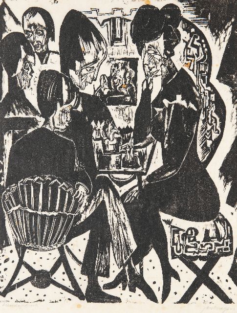Jan Wiegers | Schachspieler, Holzstich auf japanischem Papier, 61,5 x 49,8 cm, Unterzeichnet u.r. (in Bleistift) und zu datieren um 1920