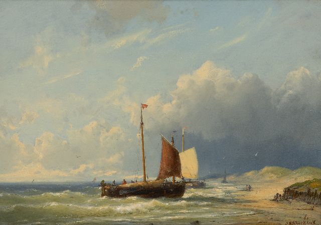 Koekkoek J.H.B.  | Fischerboote am Strand, Öl auf Holz 27,2 x 38,9 cm, Unterzeichnet u.r. und datiert '60