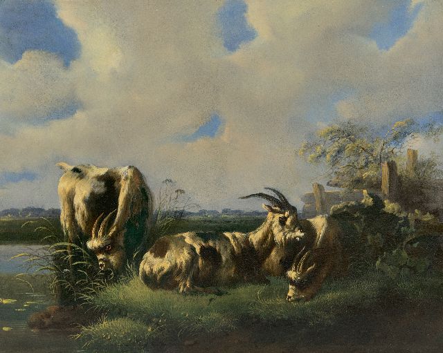 Albertus Verhoesen | Drei Holländische Ziegen auf der Weide, Öl auf Tafel, 27,0 x 34,3 cm, Unterzeichnet u.r.