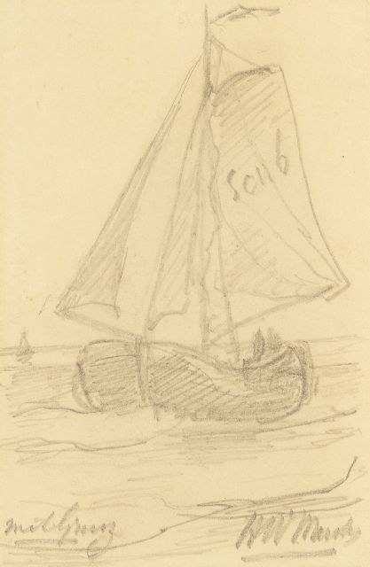 Hendrik Willem Mesdag | Rückkehr vom 'Scheveningen 6', Graphit auf Papier, 14,0 x 9,0 cm, Unterzeichnet u.r.