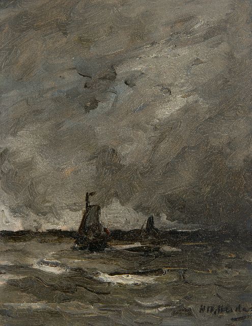 Hendrik Willem Mesdag | Fischerschiffe im stürmischen Wetter, Öl auf Holz, 19,0 x 15,0 cm, Unterzeichnet u.r.
