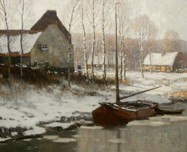 Louis van Soest | Schneebedecktes Flussufer, Öl auf Leinwand, 113,3 x 134,7 cm, Unterzeichnet u.l.