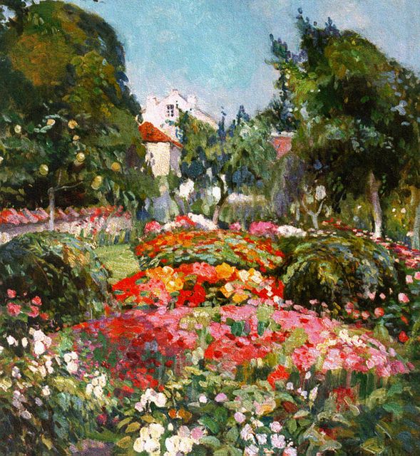 Mathilde du Monceau de Bergendael | Jardin en Brabant, Öl auf Leinwand, 59,8 x 50,3 cm, signed l.r. und dated 1917