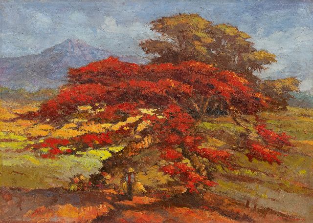 Ohl L.F.  | Indonesische Landschaft mit Flammenbaum, Öl auf Leinwand 68,3 x 95,3 cm, Unterzeichnet u.r.