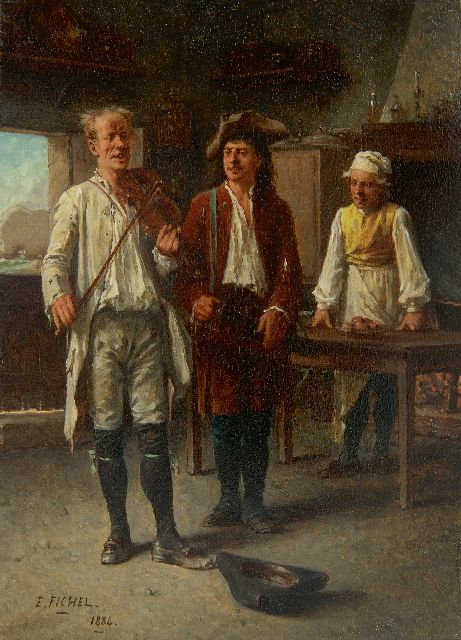 Eugène Fichel | Der Geiger, Öl auf Tafel, 22,0 x 15,8 cm, Unterzeichnet u.l. und datiert 1884