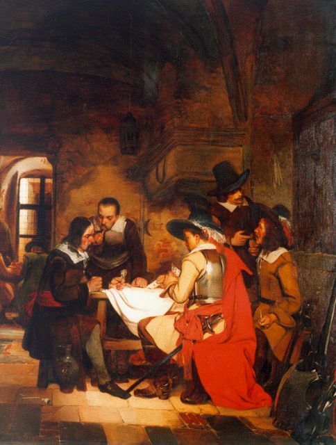 Franciscus Willems | De kaartspelers, Öl auf Holz, 99,0 x 81,0 cm, gesigneerd l.o. und gedateerd 1842