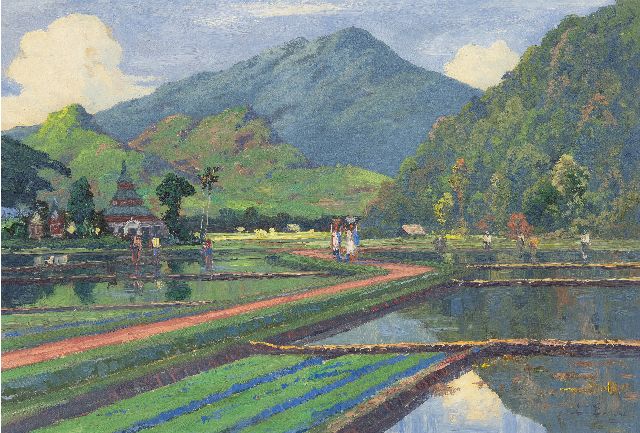 Leo Eland | Sawa Landschaft mit der Gunung Merapi, Öl auf Holz, 40,0 x 60,0 cm, Unterzeichnet u.r.
