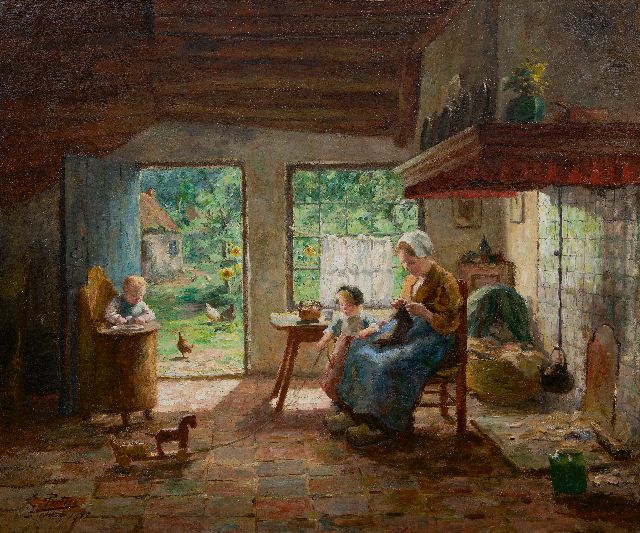Evert Pieters | Mutter und Kinder in sonnigen Bauernhaus Interieur, Öl auf Leinwand, 78,5 x 92,4 cm, Unterzeichnet u.l. und datiert 1915
