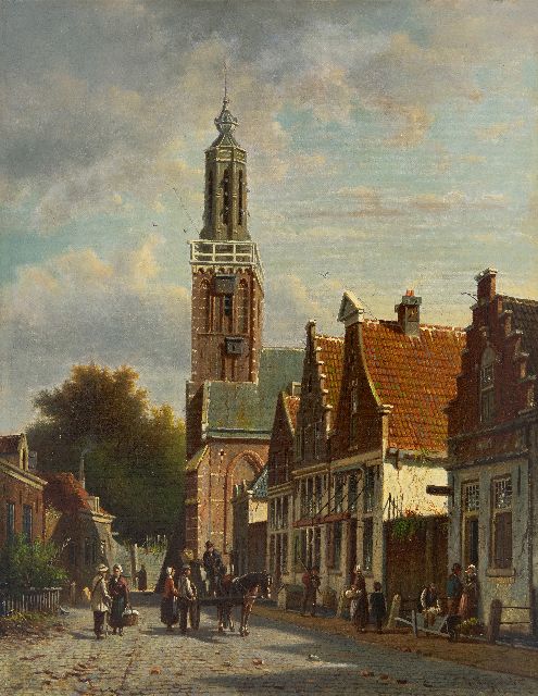 Johannes Franciscus Spohler | Stadtbild mit der Turm der Onze-Lieve-Vrouwekerk in Edam, Öl auf Leinwand, 45,3 x 35,4 cm, Unterzeichnet u.r.