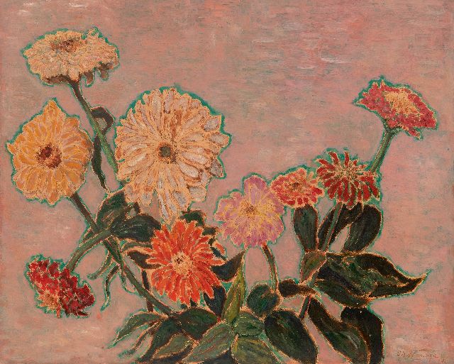 Nanninga D.B.  | Stilleben mit Gerberas, Öl auf Holz 48,7 x 60,3 cm, Unterzeichnet u.r. und datiert '32