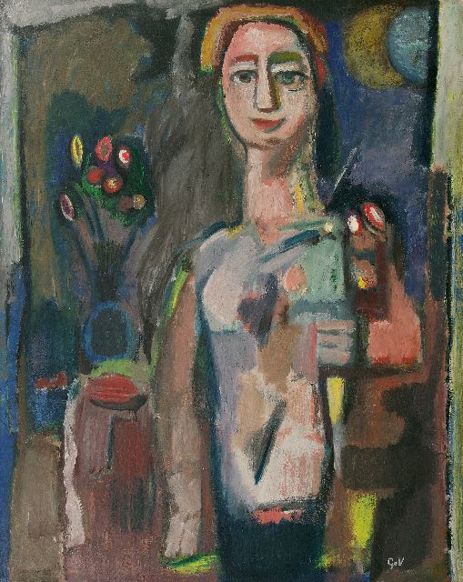 Geer van Velde | Frau und Blumen, Öl auf Leinwand, 100,0 x 80,1 cm, Unterzeichnet u.r. und zu datieren um 1930-1935