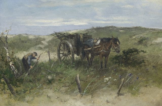 Johan Frederik Cornelis Scherrewitz | Holzsammler hinter de Dünen, Öl auf Leinwand, 41,0 x 61,4 cm, Unterzeichnet u.l.