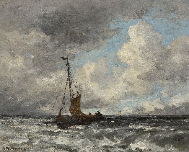 Hendrik Willem Mesdag | Fischerboot auf der Nordsee, Öl auf Leinwand  auf Holzfaser, 40,2 x 50,6 cm, Unterzeichnet u.l.