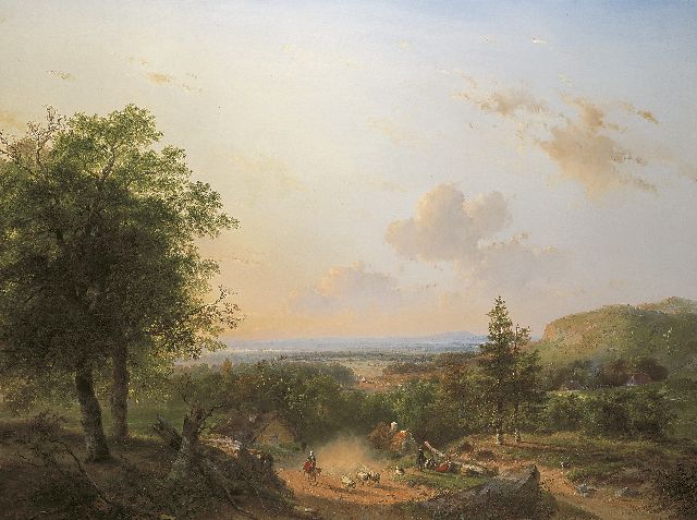 Andreas Schelfhout | Schafhirtin mit Herde in einer welligen Sommerlandschaft, Öl auf Leinwand, 110,4 x 146,0 cm, Unterzeichnet l.u. und datiert 1849