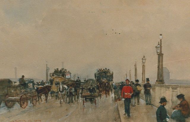 Emile Hoeterickx | Horsetrams, Waterloo Bridge, Aquarell auf Papier, 36,0 x 55,0 cm, signed l.l. und dated 1882