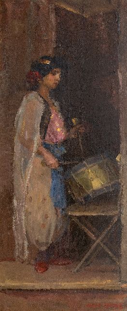 Isaac Israels | Die Schlagzeugerin, Öl auf Leinwand, 181,0 x 75,0 cm, Unterzeichnet u.r. und zu datieren um 1909