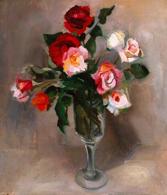 Harrie Kuijten | A still life with roses, Öl auf Leinwand, 60,0 x 50,0 cm, signed l.l.