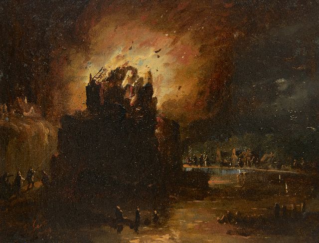 Hendrik Gerrit ten Cate | Der Brand, Öl auf Holz, 18,6 x 24,2 cm, Unterzeichnet u.r.