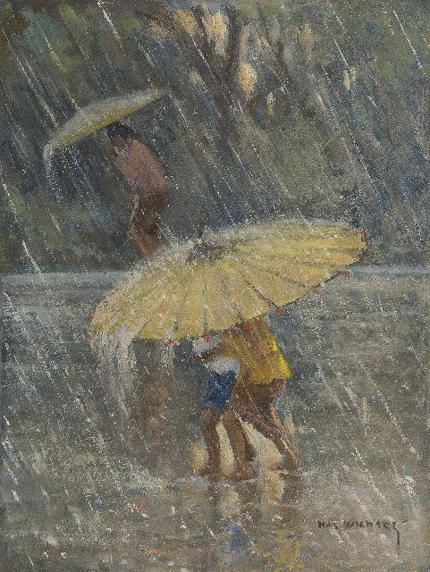 Hal Wichers | Der tropische Regenschauer, Öl auf Holzfaser, 40,0 x 30,1 cm, Unterzeichnet u.r.