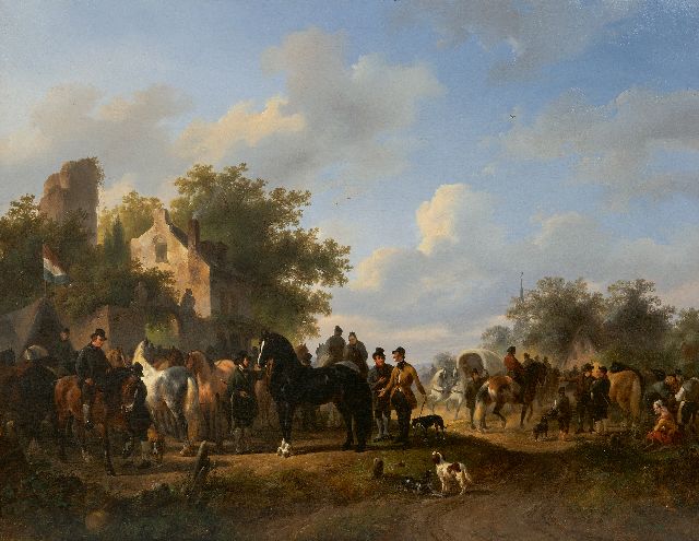 Wouterus Verschuur | Pferdemarkt, Öl auf Leinwand, 57,3 x 72,8 cm, Unterzeichnet u.m.