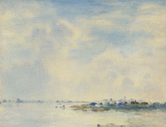 Jan Voerman sr. | Frühen Morgen am fluss IJssel, Öl auf Tafel, 31,1 x 41,0 cm