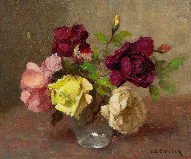 Schlüter C.A.  | Rosen in Glasvase, Öl auf Leinwand 25,6 x 30,5 cm, Unterzeichnet u.r.