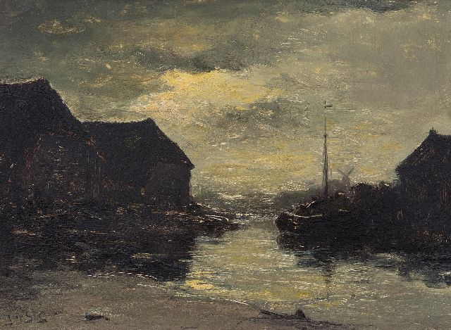 Jaap Sax | Inerer Hafen am Abend, Öl auf Malereifaser, 29,9 x 40,0 cm, Unterzeichnet u.l.