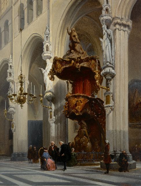 Johannes Bosboom | Der Innenraum des Onze Lieve Vrouwe Kirche in Brügge, Öl auf Holz, 67,9 x 51,8 cm, Unterzeichnet u.r.