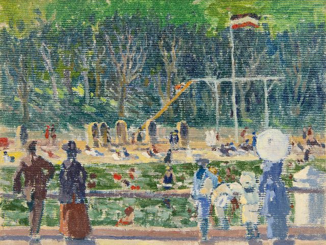 Richard Bloos | Sonniger Tag im Strandbad, Öl auf Leinwand Malereifaser, 32,0 x 42,0 cm