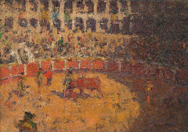 Europese School, begin 20e eeuw   | Stierkampf im Arena Las Ventas, Madrid, Öl auf Leinwand 24,5 x 34,3 cm, ohne Rahmen
